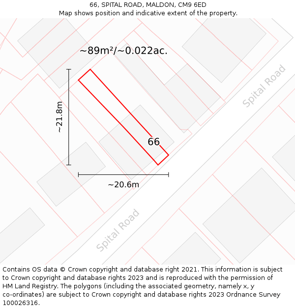 66, SPITAL ROAD, MALDON, CM9 6ED: Plot and title map