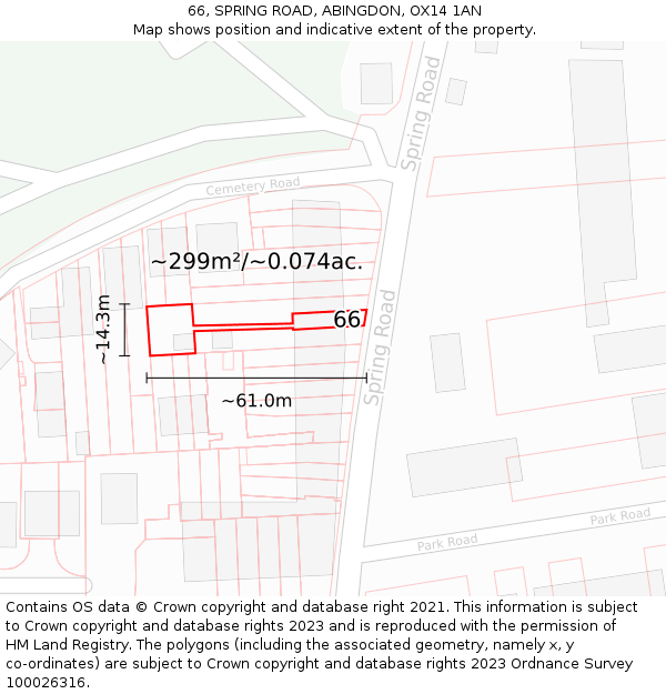 66, SPRING ROAD, ABINGDON, OX14 1AN: Plot and title map