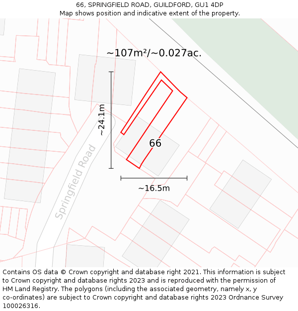 66, SPRINGFIELD ROAD, GUILDFORD, GU1 4DP: Plot and title map