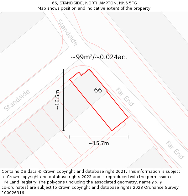 66, STANDSIDE, NORTHAMPTON, NN5 5FG: Plot and title map