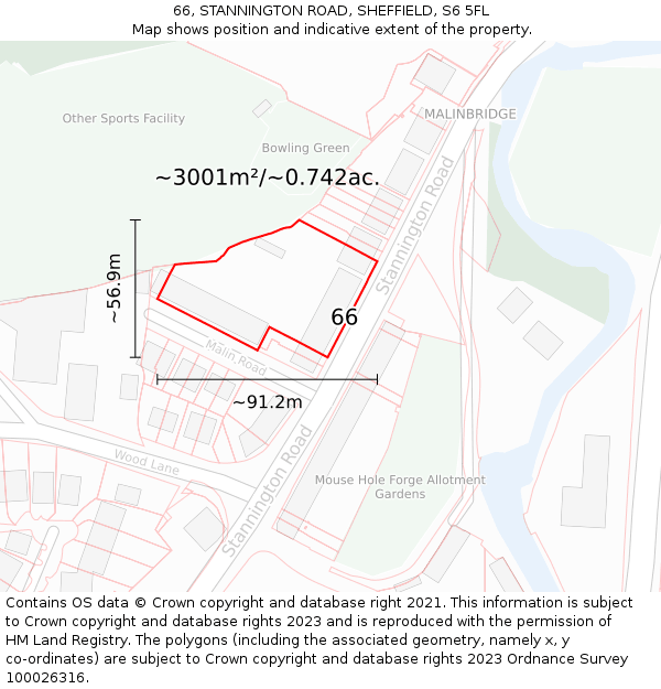 66, STANNINGTON ROAD, SHEFFIELD, S6 5FL: Plot and title map