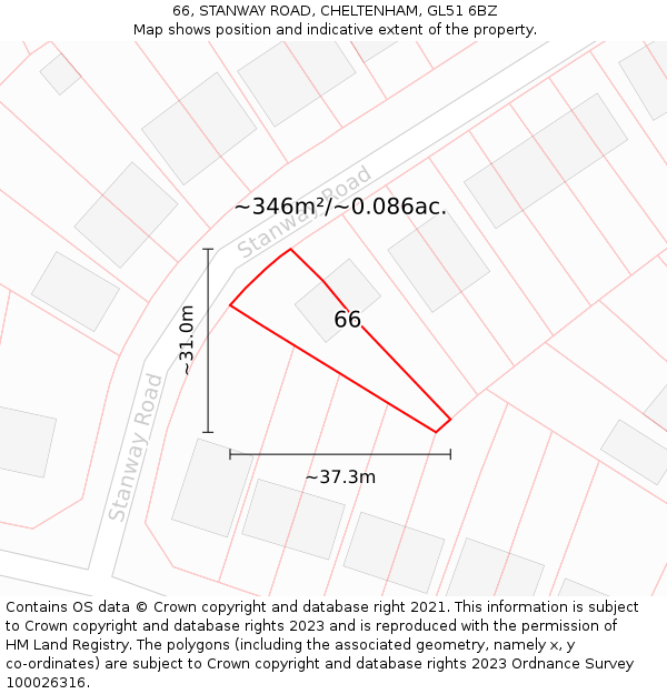 66, STANWAY ROAD, CHELTENHAM, GL51 6BZ: Plot and title map