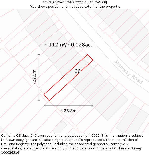 66, STANWAY ROAD, COVENTRY, CV5 6PJ: Plot and title map