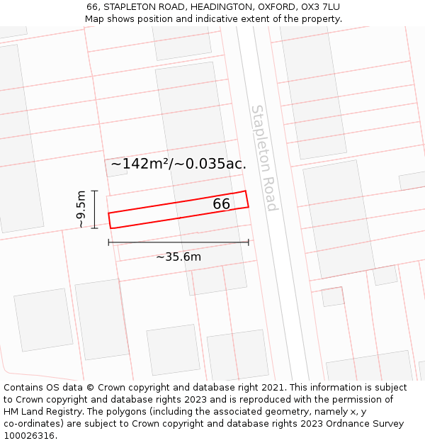 66, STAPLETON ROAD, HEADINGTON, OXFORD, OX3 7LU: Plot and title map