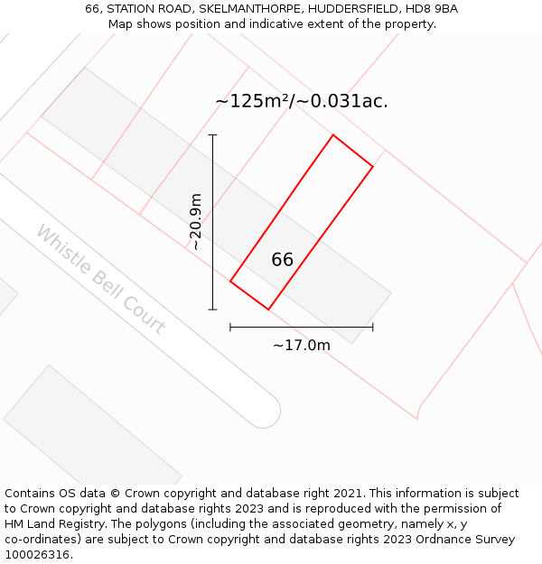 66, STATION ROAD, SKELMANTHORPE, HUDDERSFIELD, HD8 9BA: Plot and title map