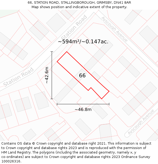 66, STATION ROAD, STALLINGBOROUGH, GRIMSBY, DN41 8AR: Plot and title map