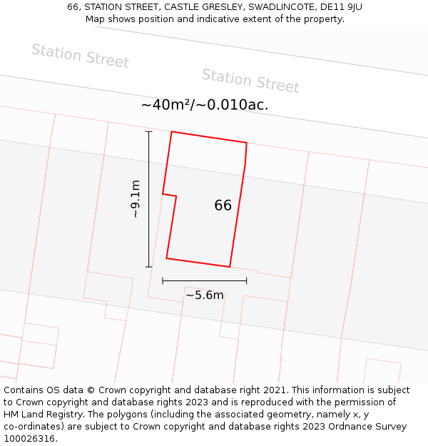 66, STATION STREET, CASTLE GRESLEY, SWADLINCOTE, DE11 9JU: Plot and title map