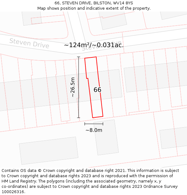 66, STEVEN DRIVE, BILSTON, WV14 8YS: Plot and title map