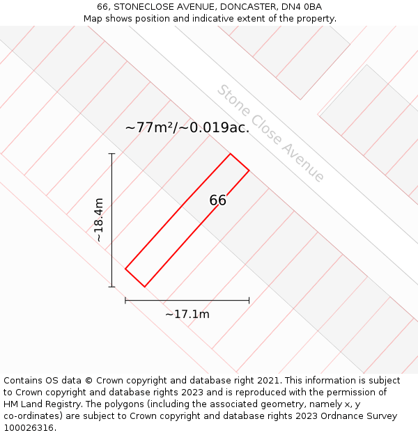 66, STONECLOSE AVENUE, DONCASTER, DN4 0BA: Plot and title map