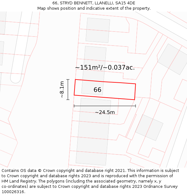 66, STRYD BENNETT, LLANELLI, SA15 4DE: Plot and title map