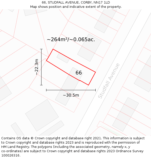 66, STUDFALL AVENUE, CORBY, NN17 1LD: Plot and title map