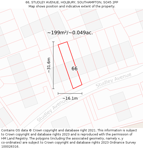 66, STUDLEY AVENUE, HOLBURY, SOUTHAMPTON, SO45 2PP: Plot and title map