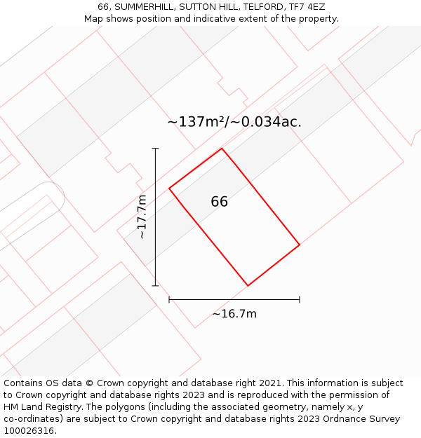 66, SUMMERHILL, SUTTON HILL, TELFORD, TF7 4EZ: Plot and title map
