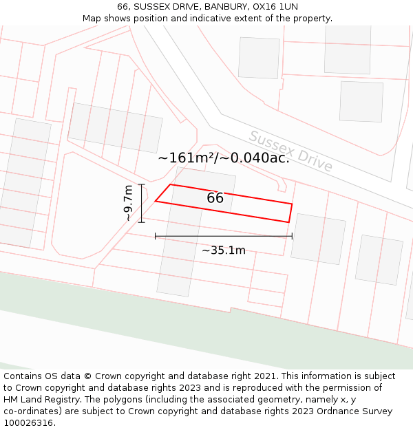66, SUSSEX DRIVE, BANBURY, OX16 1UN: Plot and title map