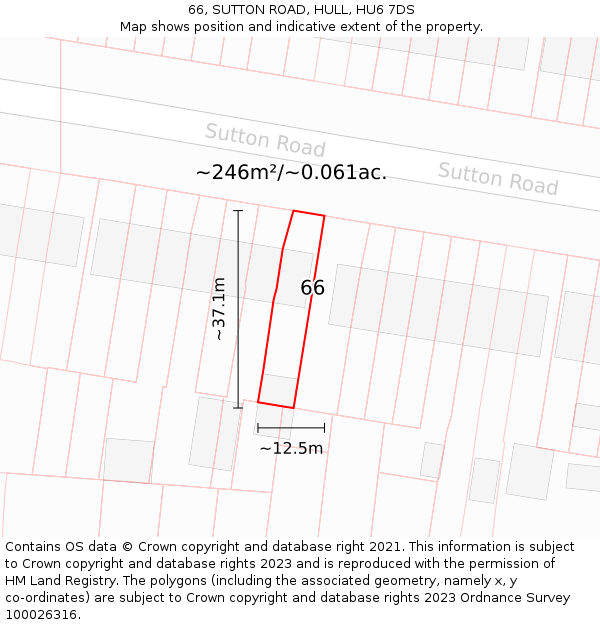 66, SUTTON ROAD, HULL, HU6 7DS: Plot and title map