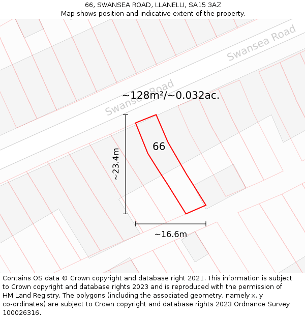 66, SWANSEA ROAD, LLANELLI, SA15 3AZ: Plot and title map