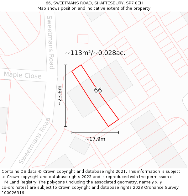 66, SWEETMANS ROAD, SHAFTESBURY, SP7 8EH: Plot and title map