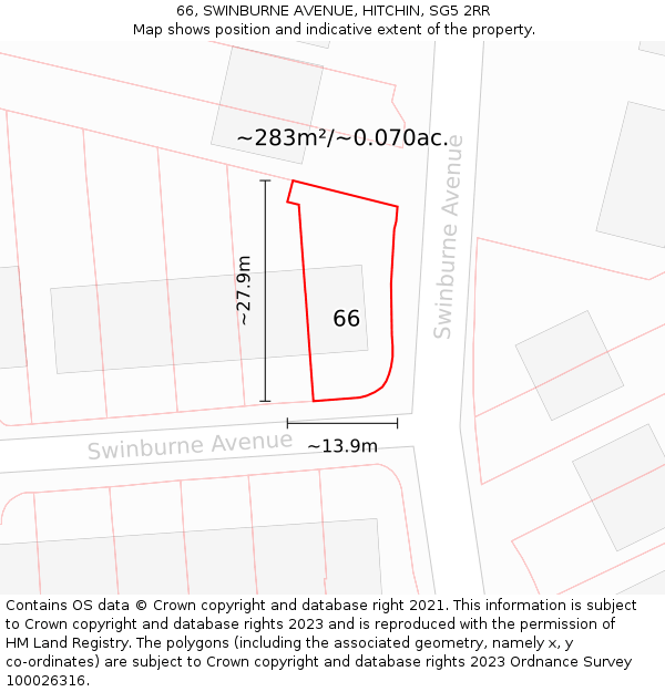 66, SWINBURNE AVENUE, HITCHIN, SG5 2RR: Plot and title map