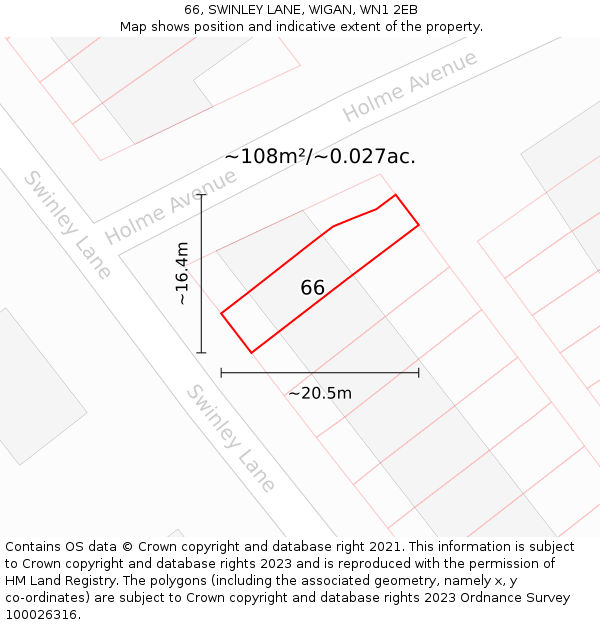 66, SWINLEY LANE, WIGAN, WN1 2EB: Plot and title map