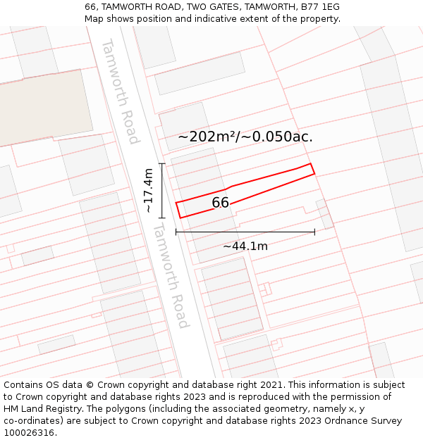 66, TAMWORTH ROAD, TWO GATES, TAMWORTH, B77 1EG: Plot and title map