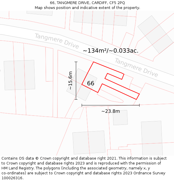 66, TANGMERE DRIVE, CARDIFF, CF5 2PQ: Plot and title map
