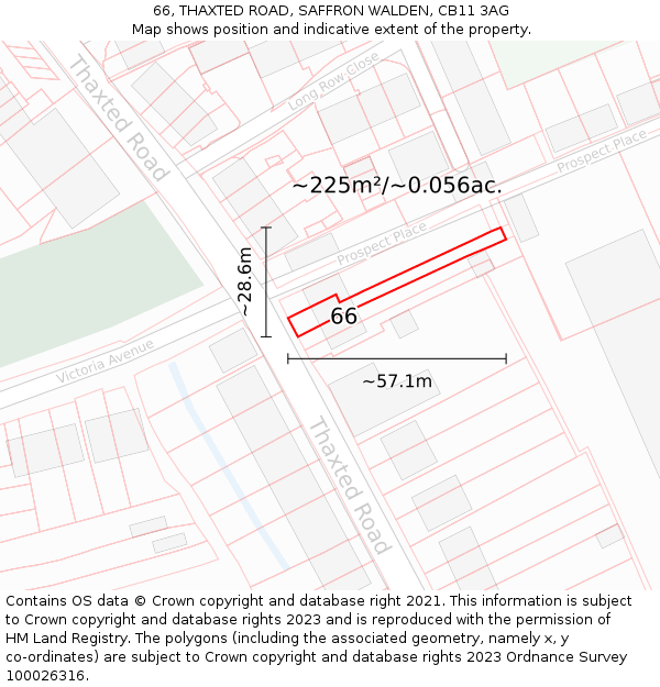 66, THAXTED ROAD, SAFFRON WALDEN, CB11 3AG: Plot and title map