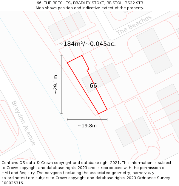 66, THE BEECHES, BRADLEY STOKE, BRISTOL, BS32 9TB: Plot and title map