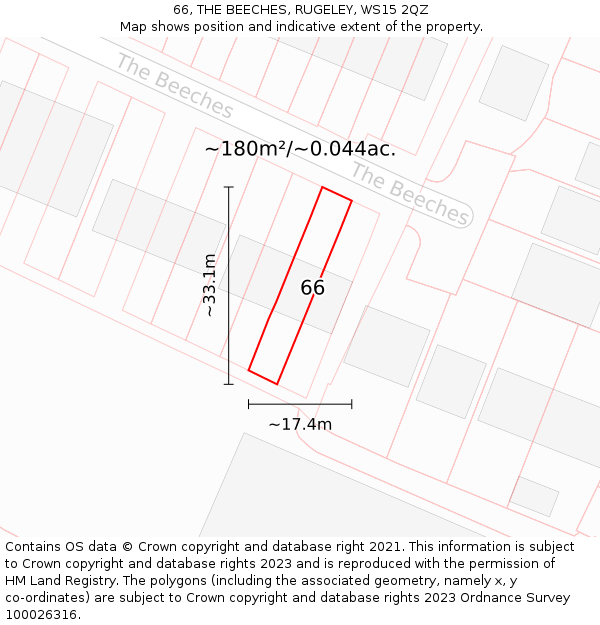 66, THE BEECHES, RUGELEY, WS15 2QZ: Plot and title map