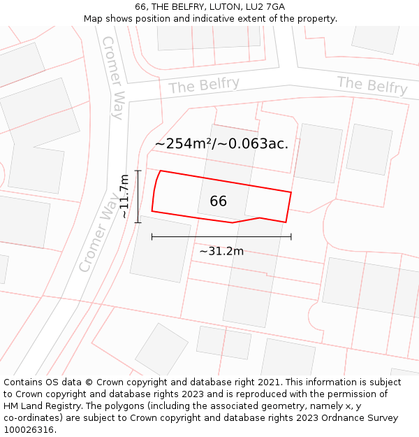 66, THE BELFRY, LUTON, LU2 7GA: Plot and title map