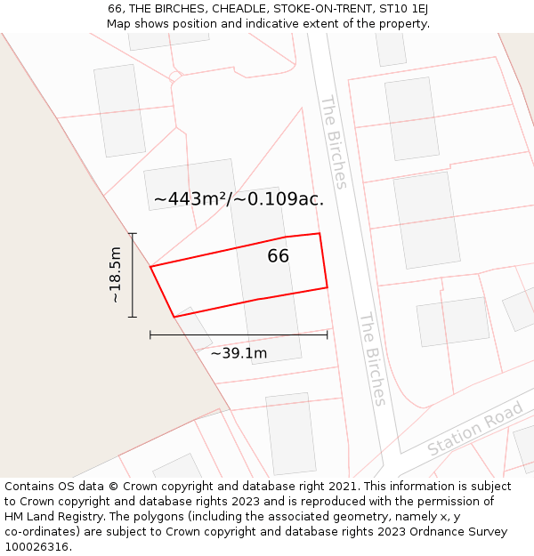 66, THE BIRCHES, CHEADLE, STOKE-ON-TRENT, ST10 1EJ: Plot and title map