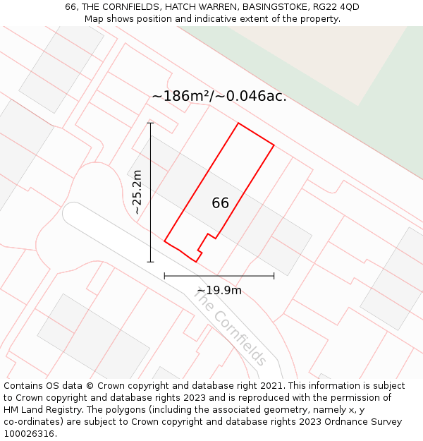 66, THE CORNFIELDS, HATCH WARREN, BASINGSTOKE, RG22 4QD: Plot and title map