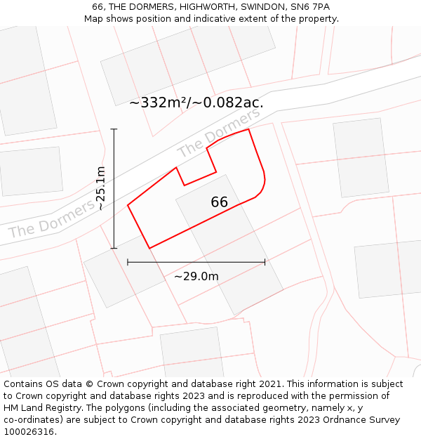 66, THE DORMERS, HIGHWORTH, SWINDON, SN6 7PA: Plot and title map