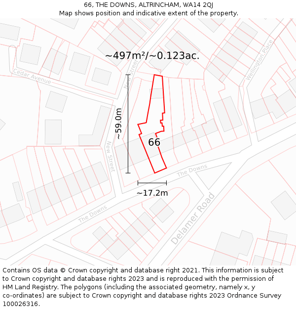 66, THE DOWNS, ALTRINCHAM, WA14 2QJ: Plot and title map