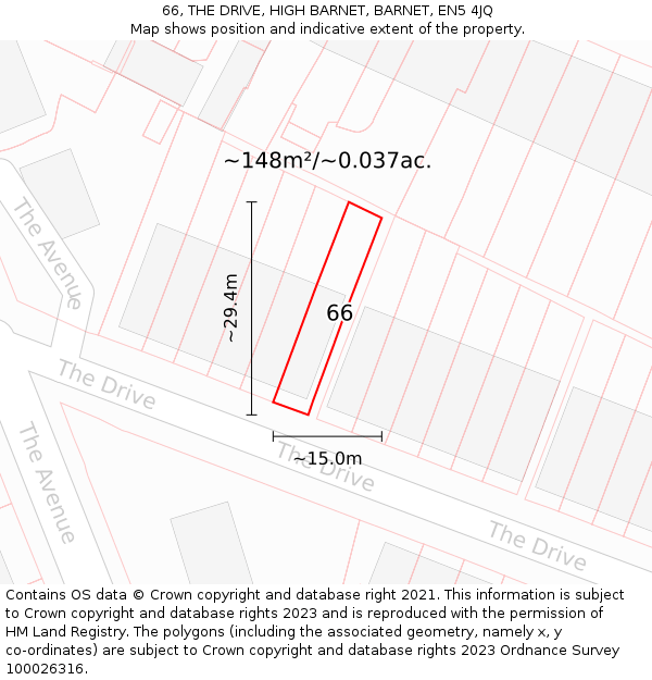 66, THE DRIVE, HIGH BARNET, BARNET, EN5 4JQ: Plot and title map