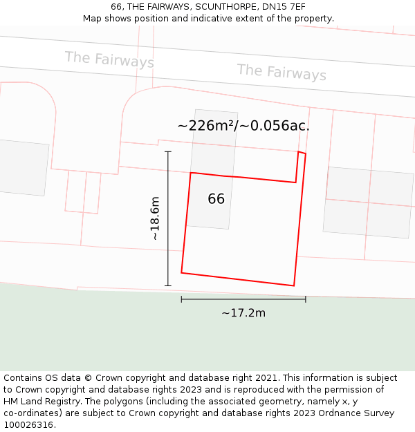66, THE FAIRWAYS, SCUNTHORPE, DN15 7EF: Plot and title map