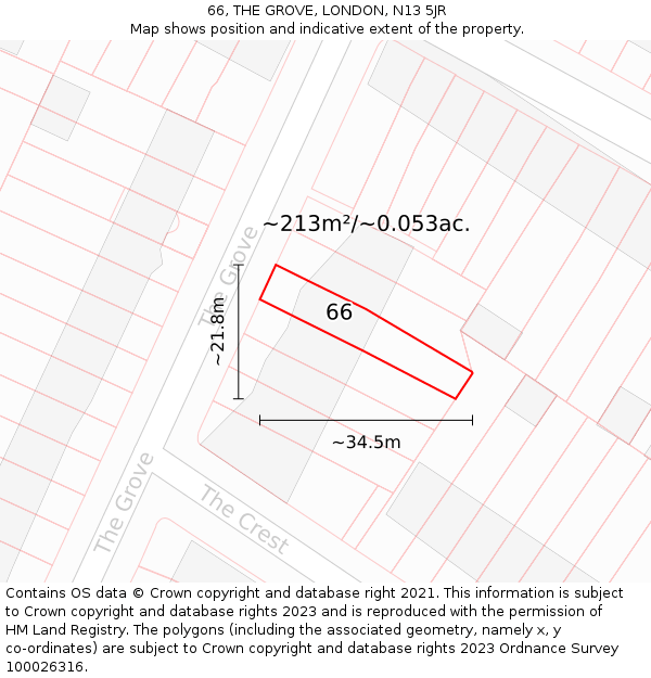 66, THE GROVE, LONDON, N13 5JR: Plot and title map