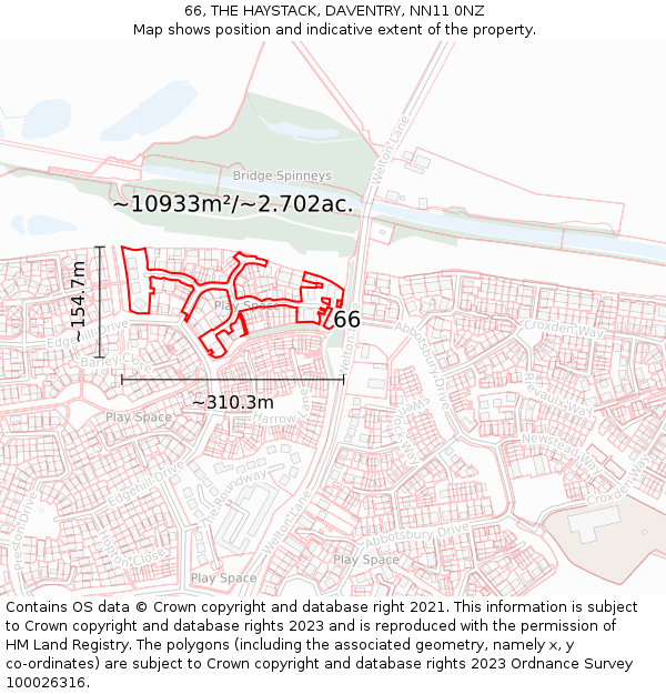 66, THE HAYSTACK, DAVENTRY, NN11 0NZ: Plot and title map