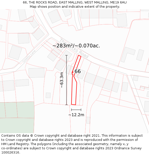 66, THE ROCKS ROAD, EAST MALLING, WEST MALLING, ME19 6AU: Plot and title map