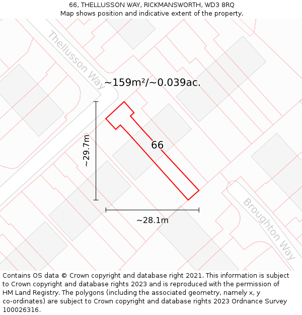 66, THELLUSSON WAY, RICKMANSWORTH, WD3 8RQ: Plot and title map