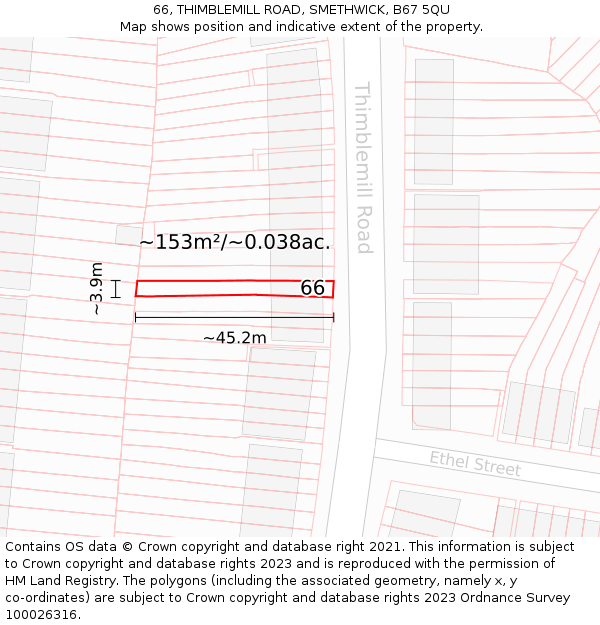 66, THIMBLEMILL ROAD, SMETHWICK, B67 5QU: Plot and title map