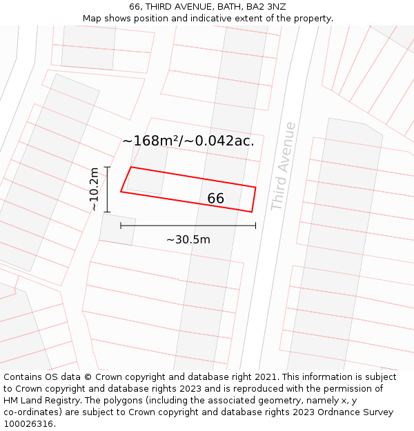 66, THIRD AVENUE, BATH, BA2 3NZ: Plot and title map