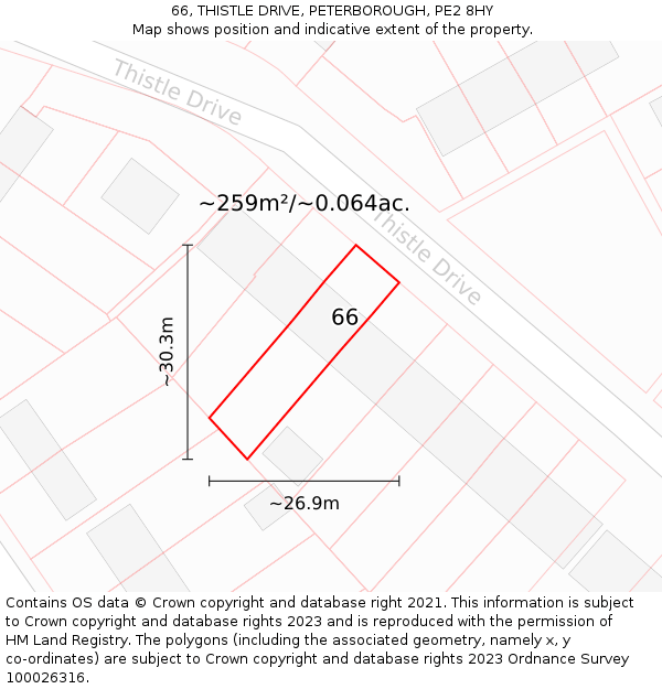 66, THISTLE DRIVE, PETERBOROUGH, PE2 8HY: Plot and title map
