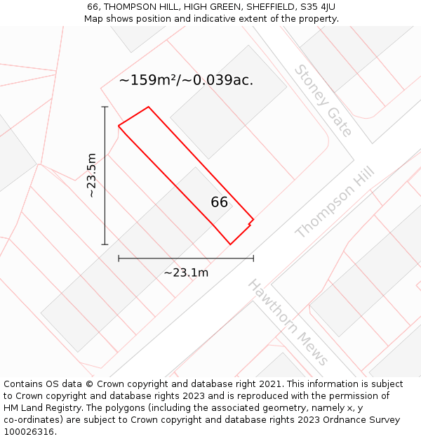 66, THOMPSON HILL, HIGH GREEN, SHEFFIELD, S35 4JU: Plot and title map