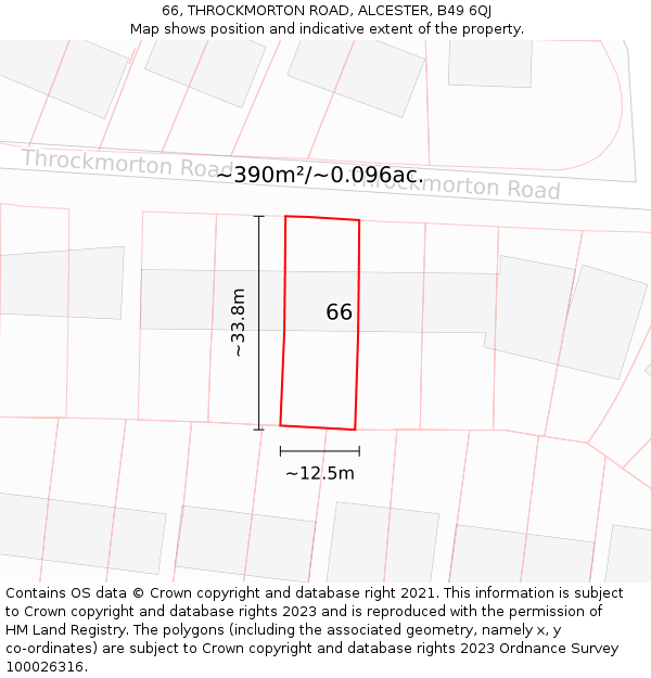 66, THROCKMORTON ROAD, ALCESTER, B49 6QJ: Plot and title map