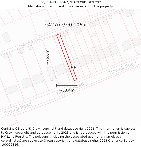 66, TINWELL ROAD, STAMFORD, PE9 2SD: Plot and title map