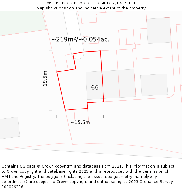 66, TIVERTON ROAD, CULLOMPTON, EX15 1HT: Plot and title map