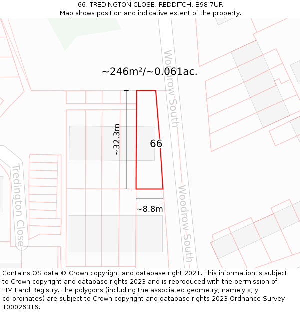 66, TREDINGTON CLOSE, REDDITCH, B98 7UR: Plot and title map
