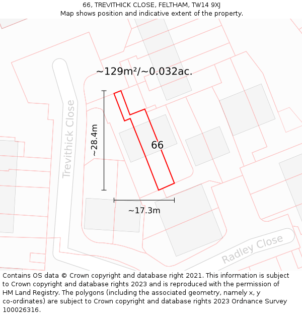 66, TREVITHICK CLOSE, FELTHAM, TW14 9XJ: Plot and title map