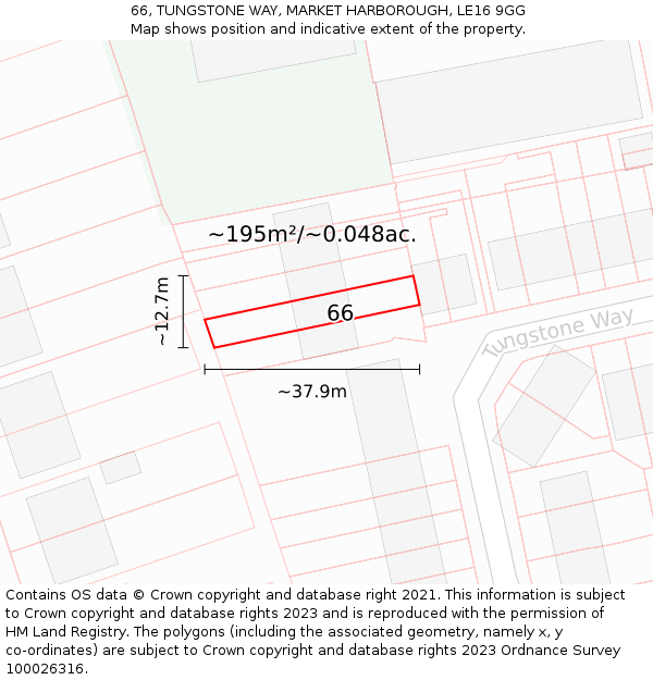 66, TUNGSTONE WAY, MARKET HARBOROUGH, LE16 9GG: Plot and title map