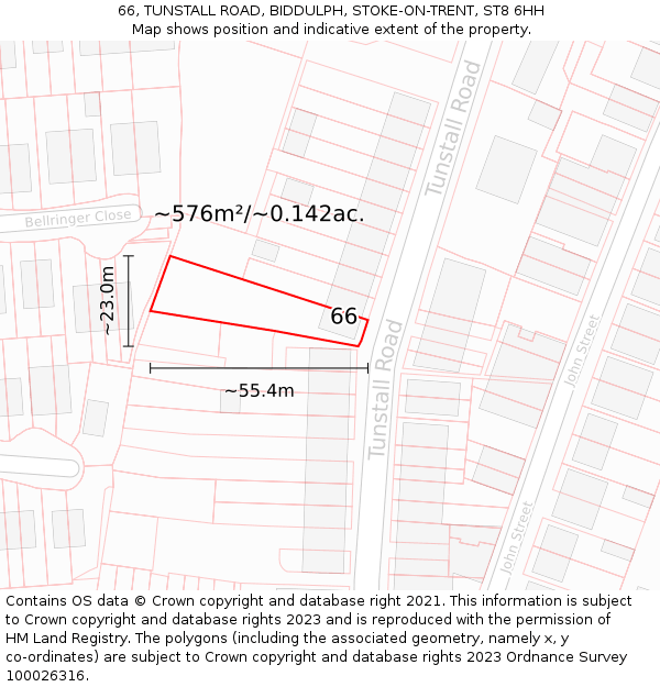 66, TUNSTALL ROAD, BIDDULPH, STOKE-ON-TRENT, ST8 6HH: Plot and title map